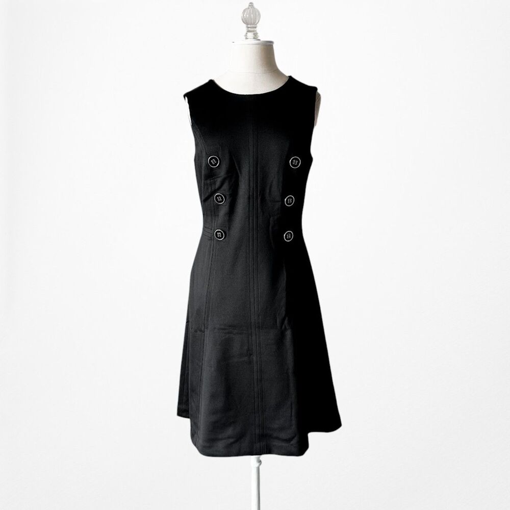 Vintage Y2K 90s Black Button Front A-Line Fit Flared Knee Length Dress Size M - Picture 5 of 9